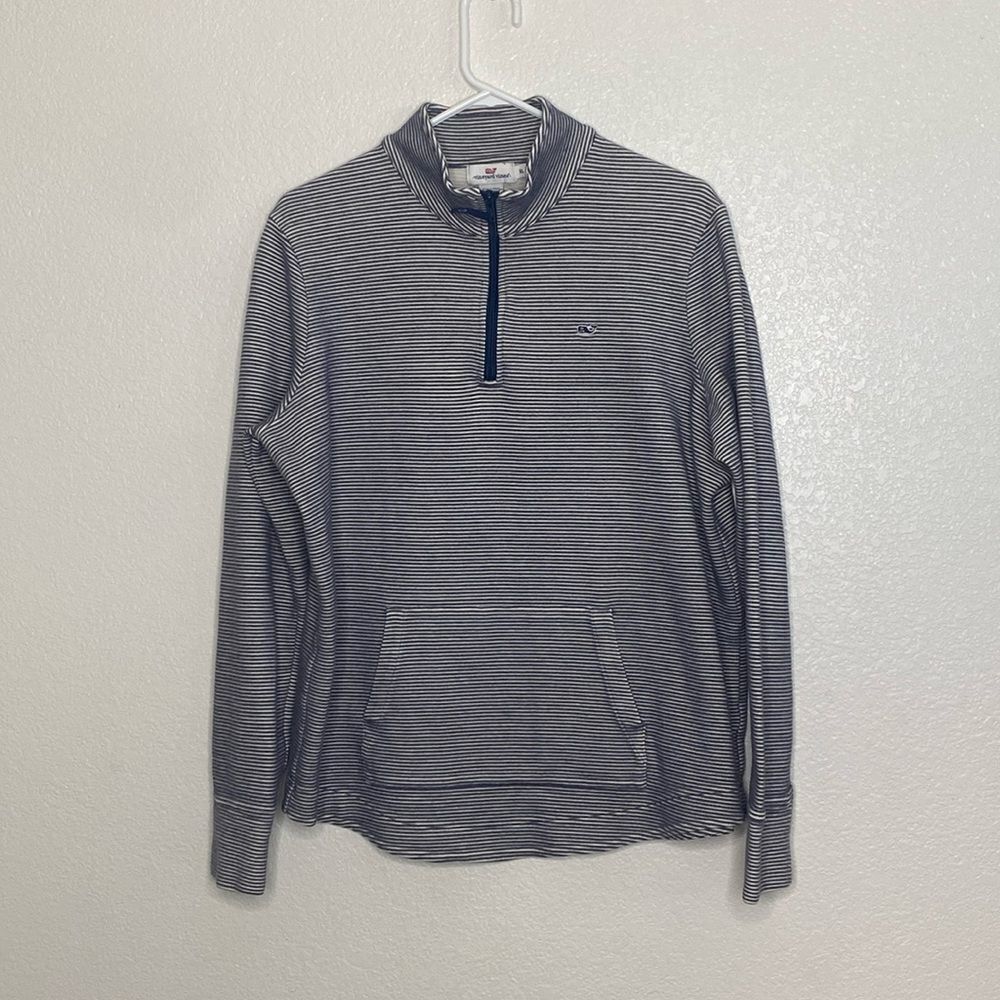 VINEYARD VINES Men’s Striped Light Gray 1/4 Zip Pullover Size XL